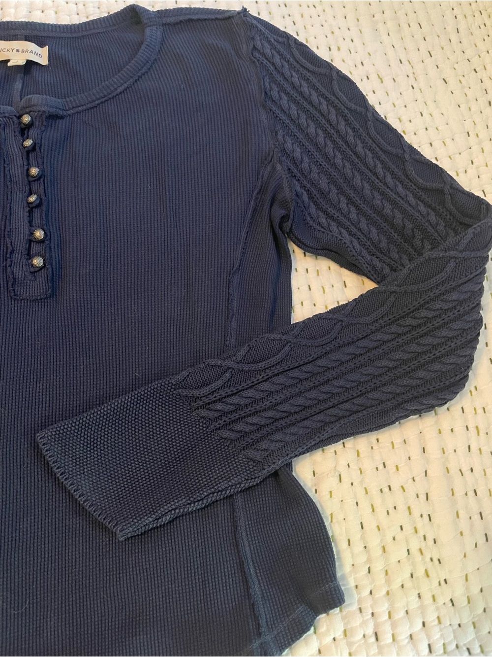 Lucky Brand NWOT Navy Thermal Henley with Cute Metal Buttons